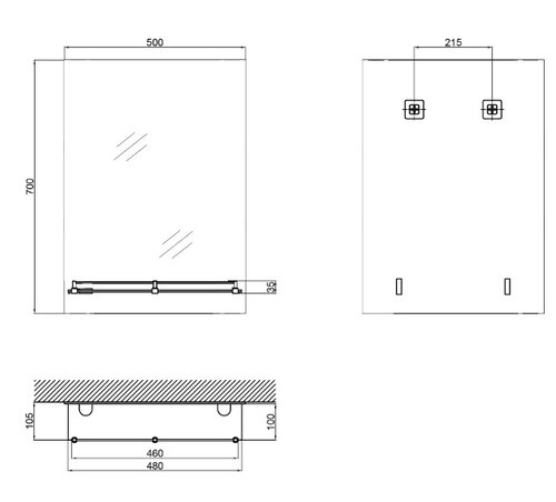 ZERIX SANSA MRZ05-500x700x105 Дзеркало настінне прямокутне з полицею (10 шт/ящ)