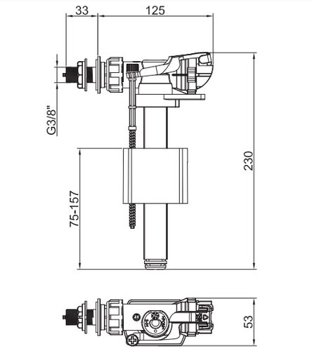 KOER KT-0105-3/8" Арматура НАПОВНЮВАЛЬНА з БОКОВИМ підвед. та латун. різьбленням 3/8" (50 шт/ящ)
