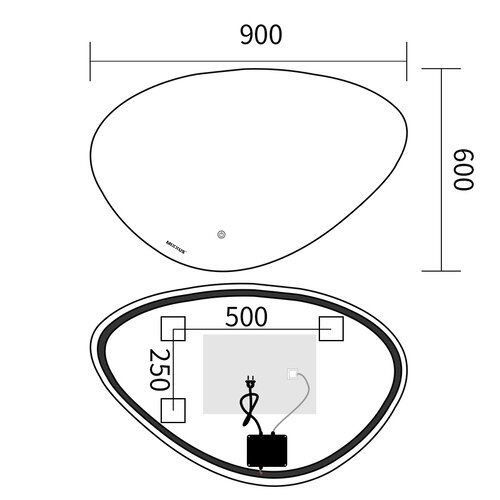 MIXXUS PREMIUM DIVERSE MA01-90x60-REVERSE Дзеркало (LED Touch, Anti-fog, димер (3-6,5kK)) (5шт/ящ)