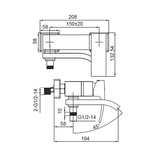 KOER KB-41007-01 Змішувач для ванни з коротким виливом (Колір хром) (8 шт/ящ)