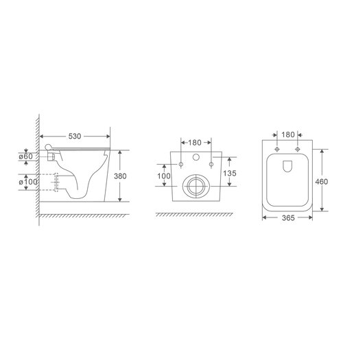 MIXXUS PREMIUM QUADRO-0302-R BLACK Унітаз підвісний 530х360х365mm система змиву RIMLESS (1 шт/ящ)