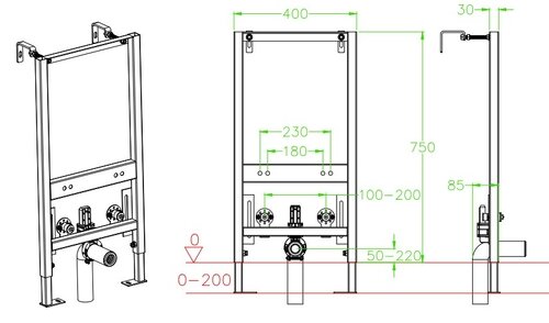KOER KT-0402 Комплект інсталяційний для біде 400x85x820mm без панелі змиву (1 шт/ящ)