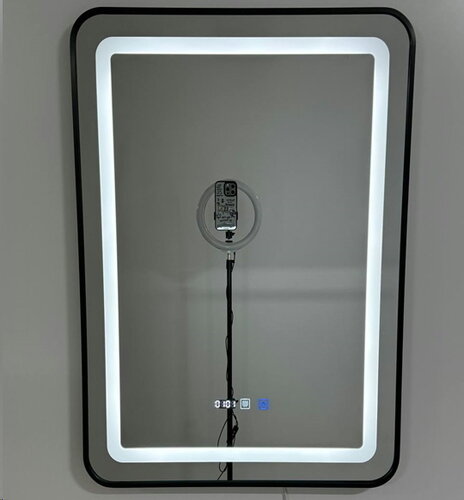 KRAFT Дзеркало з LED 2007-V 6080 Black Вертикальний - Прямокутник з чорним обрамленням