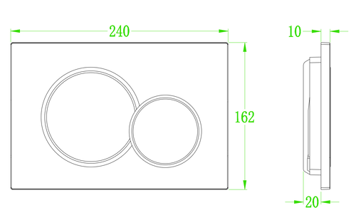 KOER KT-0601-01 Панель змиву 240x160x10mm пластикова, кнопка кругла (колір ХРОМ) (10 шт/ящ)