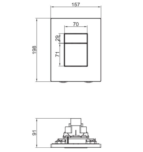 KOER KT-0607-05 Панель змиву 157x198x3mm пластикова, кнопка квадратна (колір ЧОРН. МАТ.) (10 шт/ящ)
