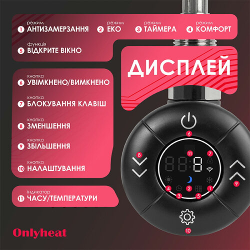 Тен/рушникосуш Pro Onlyheat Amber Black Matte 0,6 кВт 1/2" 53,5 см /ПРИХ МОНТ/зємний тен (6/24) WIFI