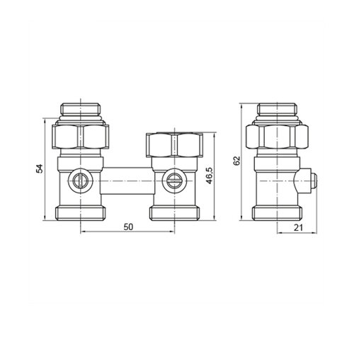 KOER KR.1133 - 3/4"x1/2" Вузол нижнього підключ. радіатора прямий з кул.затвором(комплект)(80 шт/ящ)