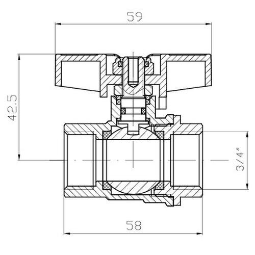 KOER EXTREME KE.217-20 - 3/4" FF Кран кульовий ГГМ, ручка "метелик" червона (56 шт/ящ, 14шт/уп)