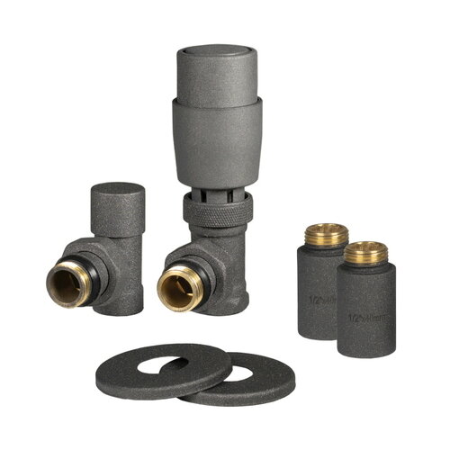 IDEALE 1/2”x1/2” Anthracite ВЗ Дизайн крани радіаторні з термоголовкою Антрацит кутові