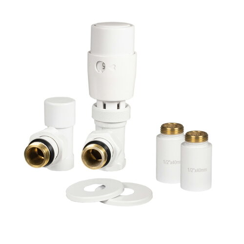 IDEALE 1/2”x1/2” WHITE ВЗ Дизайн крани радіаторні з термоголовкою кутові