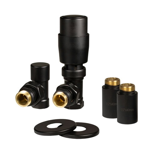 IDEALE 1/2”x1/2” Black ВЗ Дизайн крани радіаторні з термоголовкою кутові