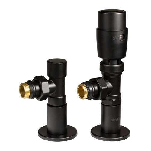 IDEALE 1/2”x1/2” Black ВЗ Дизайн крани радіаторні з термоголовкою кутові