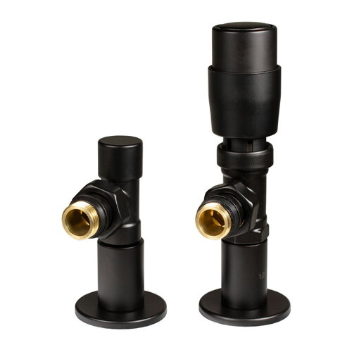 IDEALE 1/2”x1/2” Black ВЗ Дизайн крани радіаторні з термоголовкою кутові