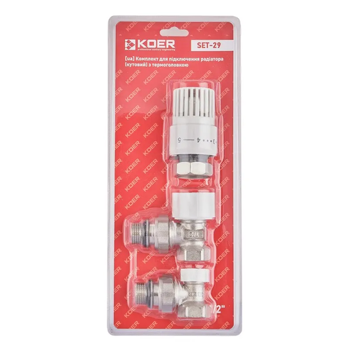 KOER SET-29 - 1/2'' Комплект для підключення радіатора (кутовий) з термоголовкою (30 шт/ящ)