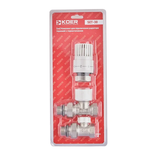 KOER SET-30 - 1/2'' Комплект для підключення радіатора (прямий) з термоголовкою (30 шт/ящ)