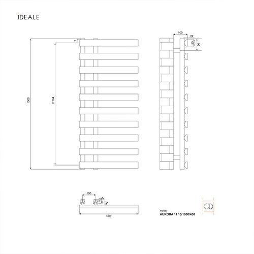 IDEALE AURORA 11 10/1000/450 Рушникосушка дизайнерська (580 Вт) Антрацит