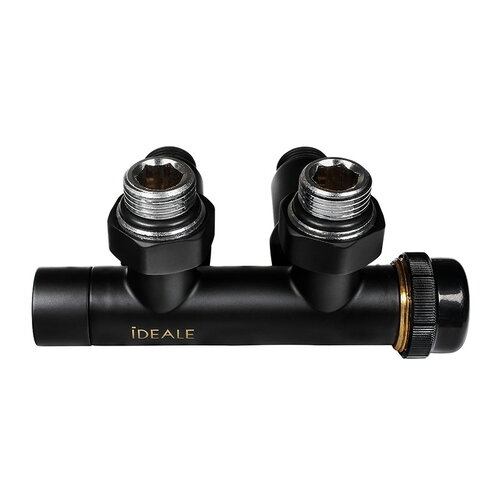 IDEALE DUO 1/2" х 1/2" Кран дизайн з термоголовкою кутовий чорний мат.