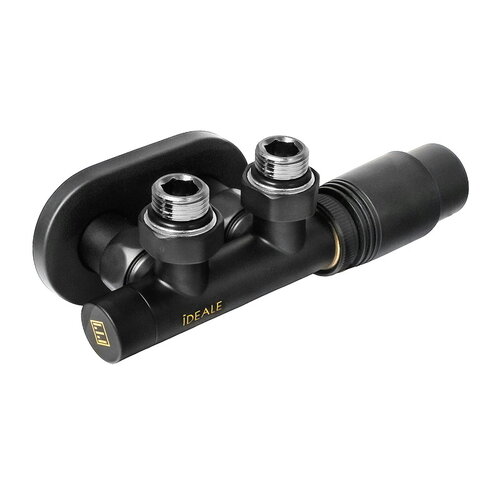 IDEALE DUO 1/2" х 1/2" Кран дизайн з термоголовкою кутовий чорний мат.
