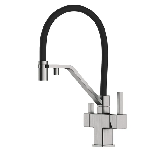 KOER KB-72036-02 Змішувач для кухні з виходом для пит. води (Колір нерж+силік.вилив чорний)(8 шт/ящ)