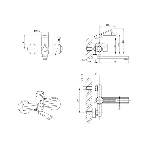 MIXXUS LORD 009 (EURO) GRAPHITE Змішувач для ванни (Колір графіт) (10 шт/ящ)