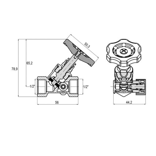 KOER KR.285-20 Вентиль КОСИЙ запірно-регулювальний (60 шт/ящ, 6 шт/уп)