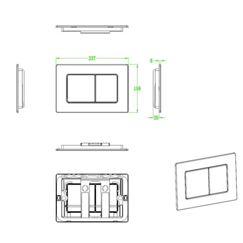 KOER KT-0612-12 Панель змиву 240x160x10mm з нерж.сталі, кнопка квадр. (колір МАТ.ЗОЛОТО) (10 шт/ящ)
