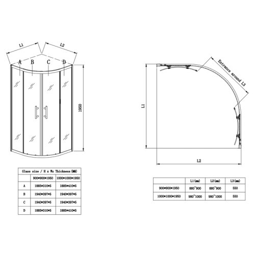 KOER SR SC04-90x90x195-TR-12 Душова кабіна без піддону проз. скло EASY CLEAN 5мм МАТ.ЗОЛОТО (1шт/ящ)