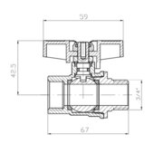 KOER EXTREME KE.218-20 - 3/4" FM Кран кульовий ГШМ, ручка "метелик" червона (48шт/ящ, 12шт/уп)