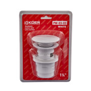 KOER PW-03-03 1 1/4'' Донний клапан для умивальника з переливом (кнопка) (Білий)