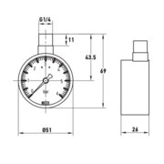 KOER KM.630R 1/4'' Манометр радіальний (D=50мм 0-6 bar, різьба зверху корпусу)