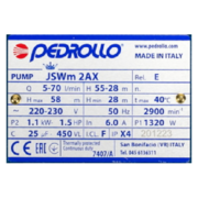 Таблички на насос PEDROLLO 2АХ - 1,1 кВт