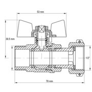 KOER KR.220.G - 1/2" FM Кран кульовий ГШМ YELLOW з накидною гайкою,р."метелик"жовта(80шт/ящ,20шт/уп)